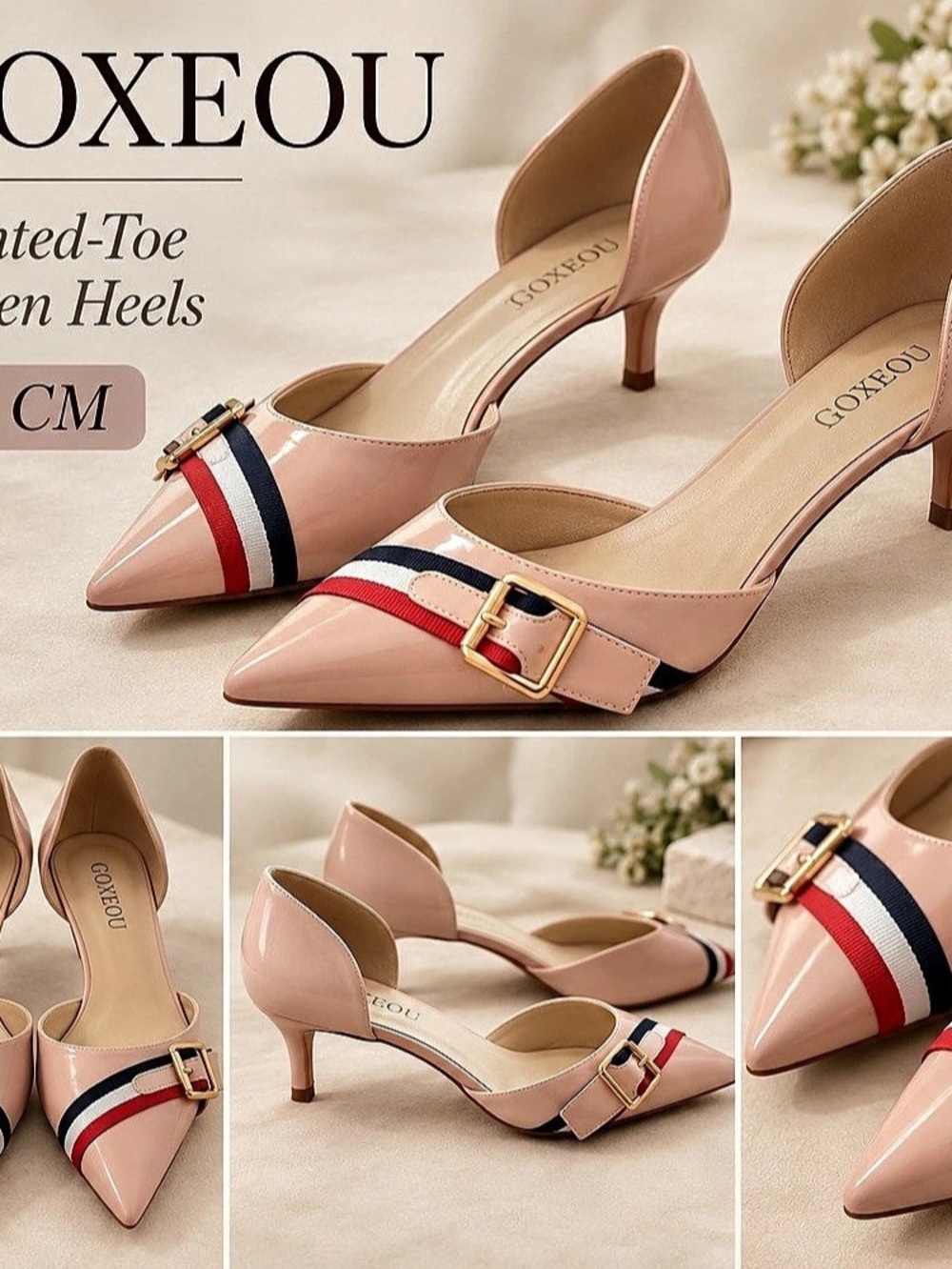 GOXEOU Blush Pink Pointed Toe Kitten Heels D’Orsay Pumps 26 cm